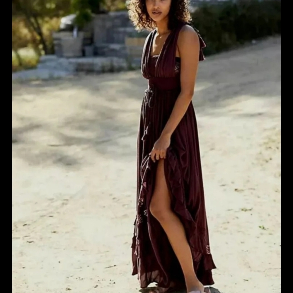 FREE PEOPLE  MAROON SANTA MARIA DRESS